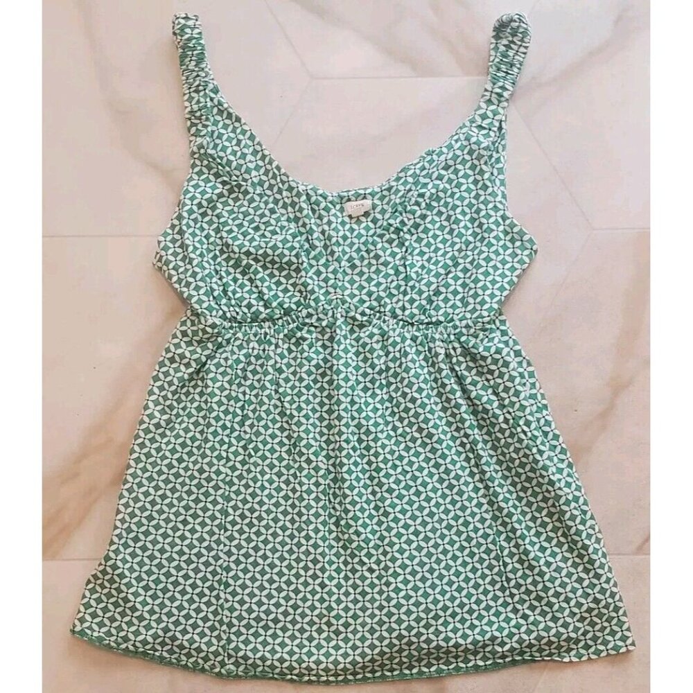 J Crew Geometric Print Camisole Tank Blouse Women's Medium Green Blue & White